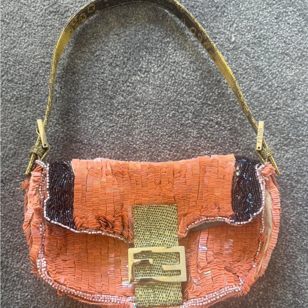 Rare beaded sequin pink Fendi baguette